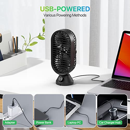 GAOYITK Small Oscillating Desk Fan, Portable Table Fans with Dual Air Circulation, 120° Oscillation, Black Quiet USB Tabletop Tower Fan for Indoor Home Office Bedroom Desktop Sleep Work, 11 inch