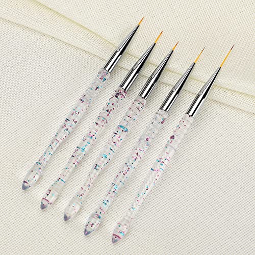 5Pcs Nail Art Liner Brushes, Etercycle Nail Gel Polish Painting Brush Set, Thin Nail Art Dotting Drawing Pen (7/9/11/15/20mm)