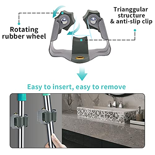 3-H Mop and Broom Holder Wall Mount, Broom Holder Wall Mount 6 Pack, Broom Holder for Garage Garden Shed Storage System Laundry Room Home Kitchen Organization up to 1.45 Inch(grey)