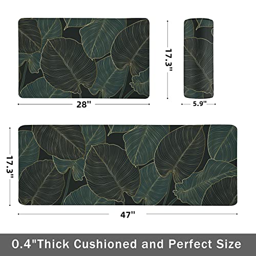 Kitchen Mats For Floor Cushioned Anti Fatigue Emerald Green Monstera Leaf Kitchen Floor Mat Memory Foam Boho Kitchen Rugs Luxury Gold And Natural Comfort Standing Pvc Leather Kitchen Rugs sets of 2
