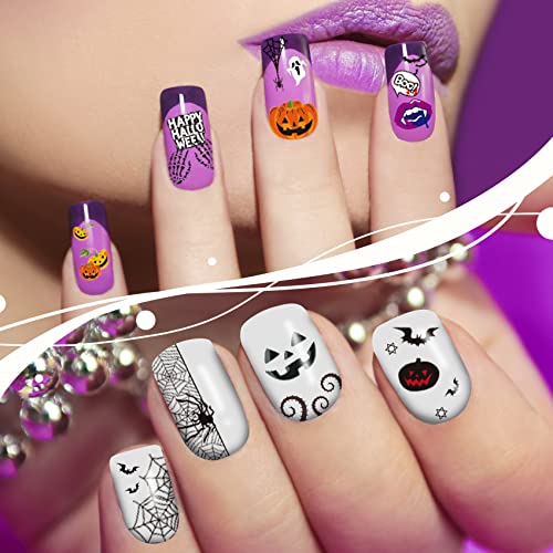 TailaiMei 16 Sheets Holiday Nail Stickers, Halloween & Thanksgiving Day Fall 3D Self-Adhesive Seasonal Nail Art Decals for Autumn DIY Nail Decorations