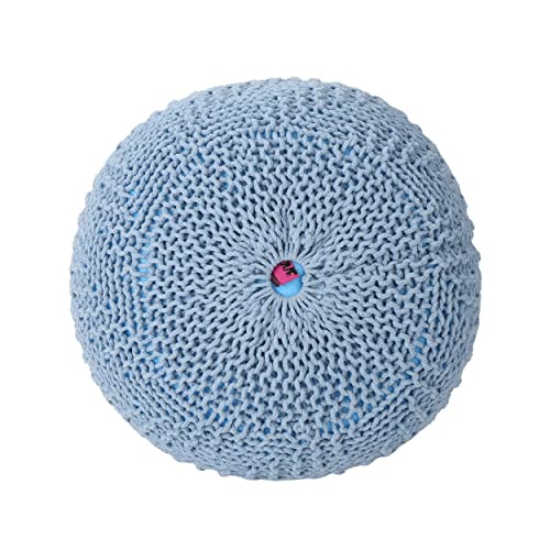 Christopher Knight Home Beryl Knitted Cotton Pouf, Teal, Blue