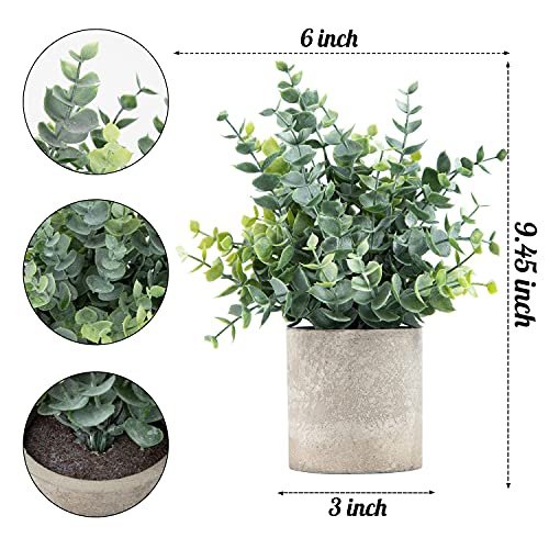 Coferset 2 Pack Small Fake Plants Eucalyptus Potted Artificial Plants for Shelf Desk Home Bathroom Farmhouse Room Coffee Table Decor (Sage Green)