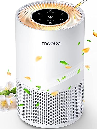 Air Purifiers for Home Large Rooms up to 1200ft², MOOKA H13 True HEPA Air Purifier for Bedroom Pets with Fragrance Sponge, Timer, Air Filter Cleaner for Dust, Smoke, Odor, Dander, Pollen (White)