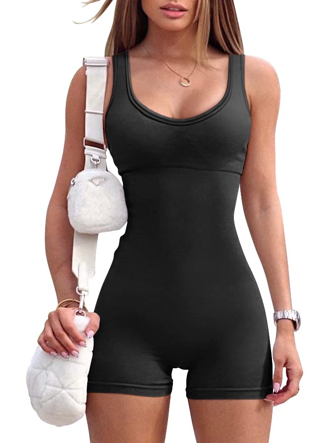 OQQ Women's Yoga Seamless Workout One Piece Padded Sports Exercise Romper Bra, Black, Small