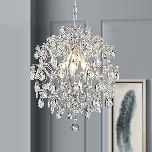 Bestier Chandelier Crystal Raindrop Lighting Ceiling Light Fixture Lamp for Dining Room Bathroom Bedroom Livingroom Entryway 3 E12 Bulbs Required D16 in x H18 in