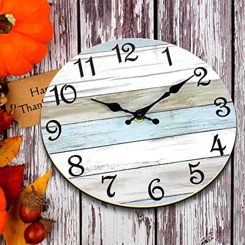 CHYLIN Wall Clock 12 Inch Bathroom Clock, Rustic Wall Clocks Battery Operated, Silent Non Ticking Wooden Coastal Beach Clock for Kitchen, Living Room, Bedroom (White)