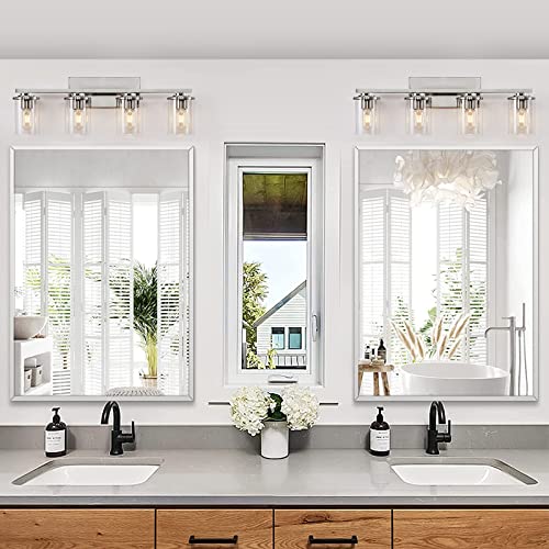 Doltoro 4-Light Bathroom Light Fixtures, Brushed Nickel Vanity Lights for Bathroom, Modern Bathroom Vanity Light with Clear Glass Shade, Brushed Nickel Bathroom Lights Over Mirror