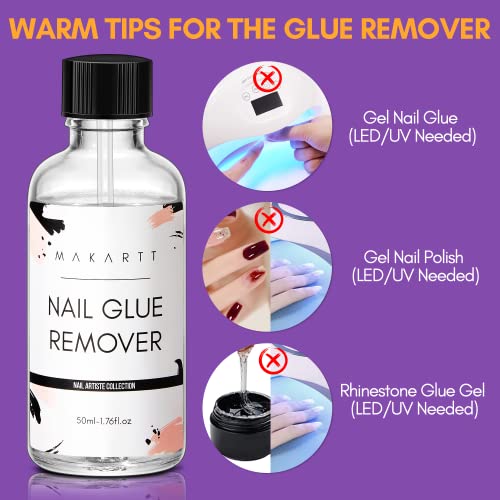 Makartt Nail Glue Remover for Acrylic Nails Press on Nails, 50ML Debonder, Nail Tips Fake Nail Adhessive Remover without Acetone, Can't Remove Gel Nail Polish