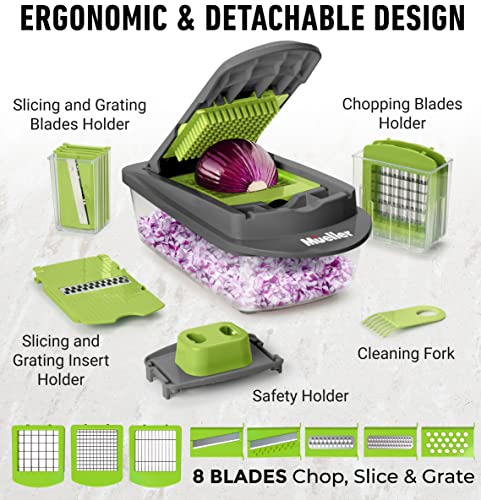 Mueller Pro-Series 10-in-1, 8 Blade Vegetable Chopper, Onion Mincer, Cutter, Dicer, Egg Slicer with Container