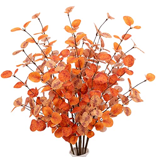 VGIA 6 Pcs Fall Eucalyptus Leaves Artificial Fall Eucalyptus Stems Golden Fall Leaves Spray Fall Eucalyptus Branches Autumn Leaves for Fall Floral Arrangements Fall Decorations for Home