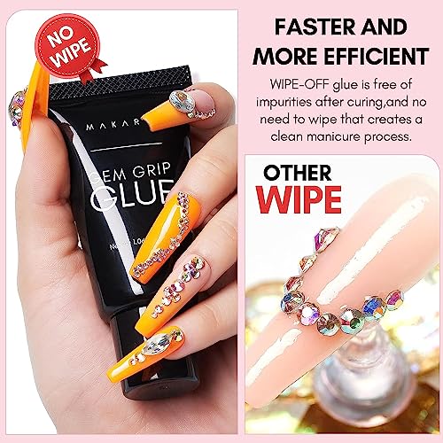 Makartt No Wipe Nail Rhinestone Glue for Nails,Nail Charm Glue Nail Gel Glue for Nail Gems Jewelry Diamonds Nail Accessories Nail Art Nail Supplies Nail Techs for Beginners Super Strong Bling Gel