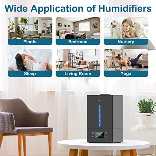 6L Humidifiers for Bedroom Large Room, Cool Mist Humidifiers for Baby Nursery Plants with Essential Oils Diffuser, 360° Rotatable Double Spray Outlet Nozzle, Auto-Shut Off, Sleep Mode,Quiet