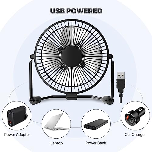 mollie 4-Inch Small USB Desk Fan for Home Office Bedroom Mini Personal Desktop Air Circulator Ultra Quiet Cooling Table Fan Adjustable Tilt Black