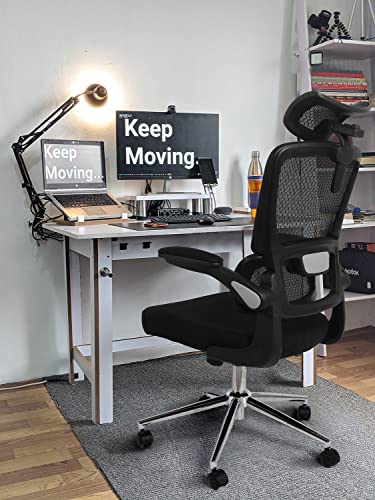 Mesh Ergonomic Office Chair with Flip Up Arms High Back Desk Chair -High Adjustable Headrest, Tilt Function, Lumbar Support Swivel Computer Chair Task Chair,Executive Chair, Black(Gray AC)