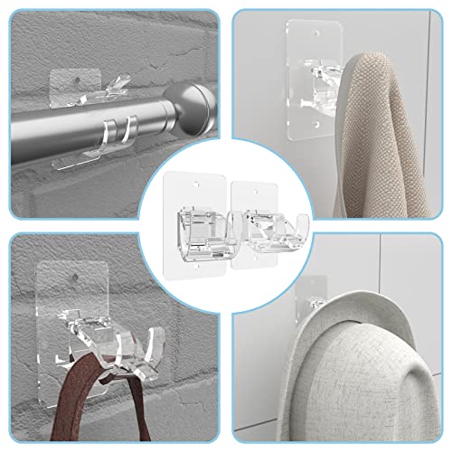 AMZONHOME 4 Pieces Self Adhesive Curtain Rod Bracket, Universal Plastic Curtain Rod Holders, No Drill Curtain Rod Brackets Curtain Rod Hooks for Bathroom, Bedroom, Livingroom, Kitchen (Transparent)