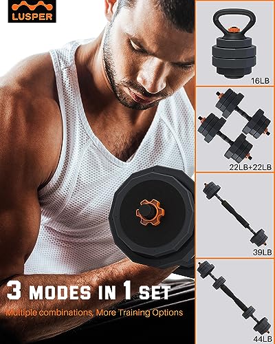 Lusper Adjustable Weights Dumbbells Set, 44lbs Free Weights with 3 Modes, Weights Set Fitness Exercise, Home Gym Workouts for Men and Women