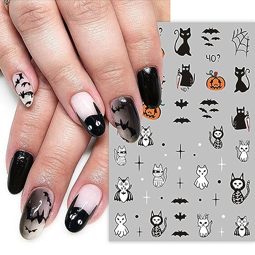 Cute Halloween Nail Art Stickers Pink Pumpkin Nail Stickers for Nail Art, 3D Self-Adhesive Spider Web Decals Stickers Star Skeleton Design Nail Supplies for Manicure Acrylic Nail Decoration 6 Sheets