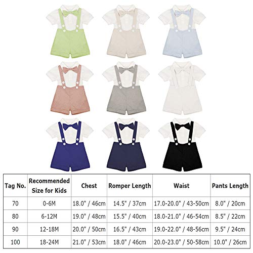 Toddler Baby Boys Gentleman Summer Suits Set Bowtie One-Piece Shirt Romper Bodysuit Bib Shorts Overalls Baptism Clothing Sets for Kids Ivory 0-6 Months