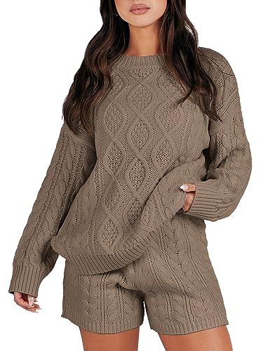 ANRABESS Womens Sweater Sets Fall Oversized Cable Knit Long Sleeve Two Piece Loungewear Matching Set 2023 Casual Loose Baggy Comfy Warm Pullover Sweat Sets 1131qianka-S