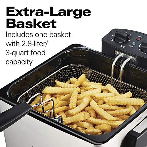 Hamilton Beach Professional Style Electric Deep Fryer, XL Frying Basket, Lid with View Window, 1800 Watts, 19 Cups / 4.5 Liters Oil Capacity, Stainless Steel (35035A)