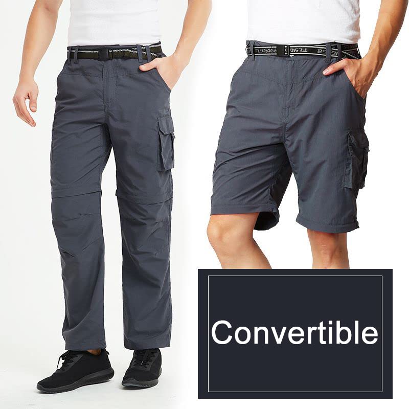 JOMLUN Men’s Hiking Pants Zip Off Cargo Pants Lightweight Quick Dry Convertible Outdoor Shorts Gray