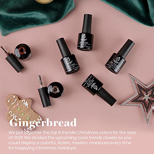 Beetles Holiday Gel Nail Polish Set - 6 Colors Burgundy Red Brown Champagne Gold Brown Gel Polish Kit Snow White Nude Grey Soak off Nail Lamp Gel Polish Gel Nail Manicure Kit DIY Gift