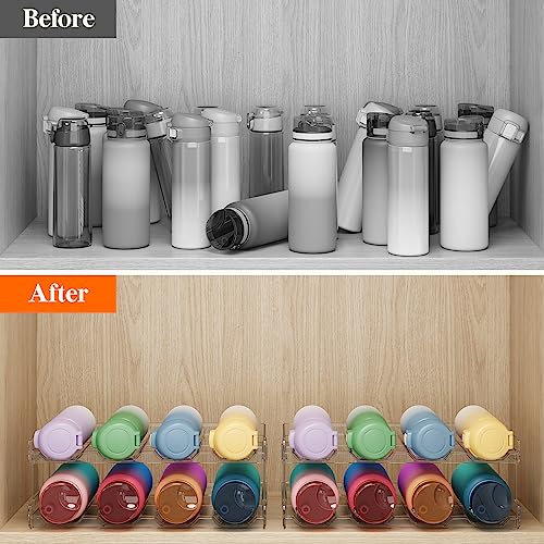 Lifewit Stackable Water Bottle Organizer for Cabinet Fridge, Water Bottle Holder, Kitchen Pantry Organization and Storage, Plastic Wine Racks, Tumbler Travel Mug Cup Holder, 4Pack, Hold 16 Bottles