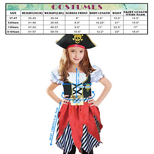 Lingway Toys Girls Deluxe Pirate Costume,Buccaneer Princess Dress for Kids 7-8years