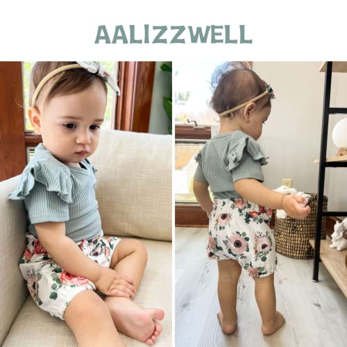 Aalizzwell 12-18 Months Baby Girls Clothes Ribbed Short Sleeve Bloomer Shorts Floral Summer Outfit Green