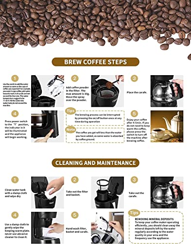 Gevi 4 Cups Small Coffee Maker, Compact Coffee Machine with Reusable Filter, Warming Plate and Coffee Pot for Home and Office