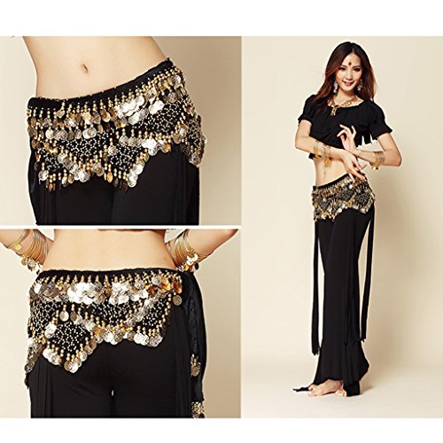 Wuchieal Women's Sweet Bellydance Hip Scarf with Gold Coins Skirts Wrap Noisy Black