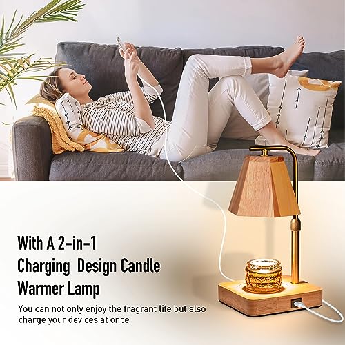 GUVOP Dimmable Candle Warmer Lamp Adjustable Height, Candle Warmer with Timer & USB Charging Ports, A Gift for Women, Wax Warmer Candle for Home Decor