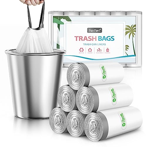 2 Gallon 120 Counts Strong Drawstring Trash Bags Garbage Bags by RayPard, Small Trash Bin Liners for Home Office Kitchen Bathroom Bedroom,White