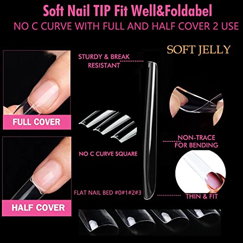 UNA GELLA Full Cover Nail Tips Square Gel Nails Tips 120 PCS No C Curve Nail Tips XXL Extra Long Nail Tips Full Cover Square Straight Tips No C Curved Fake Nails Tapered Square Nails For Acrylic Nails For Salon Home DIY with Box