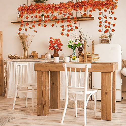 CQURE 12 Pack Fall Leaf Garland, Hanging Vines Garland Artificial Fall Maple Leaves Garland Thanksgiving Decor for Home Wedding Fireplace Party