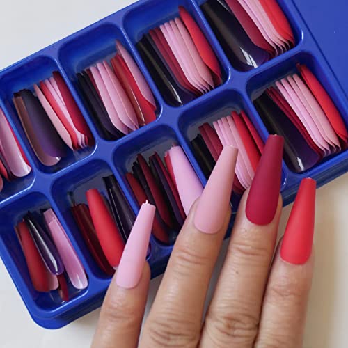 15 Colors Matte Coffin Press on Nails Long Ballerina False Nails Full Cover Tips Artificial Fingernails Manicure Design Decor 300pc (Matte B)