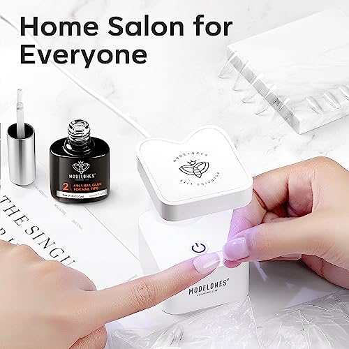 modelones Nail Tips and Glue Gel Kit, Gel x Nail Kit with 4 in 1 Nail Glue, 500Pcs Nail Tips Half Matte Medium Coffin Shape, Mini LED Nail Lamp, Nail Dehydrator for Easy, Fast Extension Nail Art