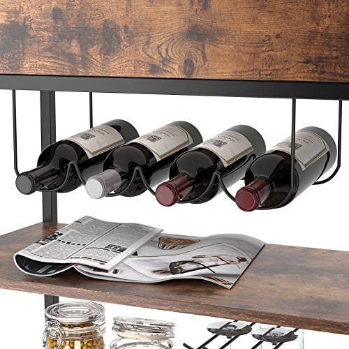 soges Mobile Bar Cart, Kitchen Serving Cart, Outdoors Party Serving Bar Trolley, Rolling Wine Cart with Bottle Glasses Holders, Kitchen Cart with Removable Storage Tray