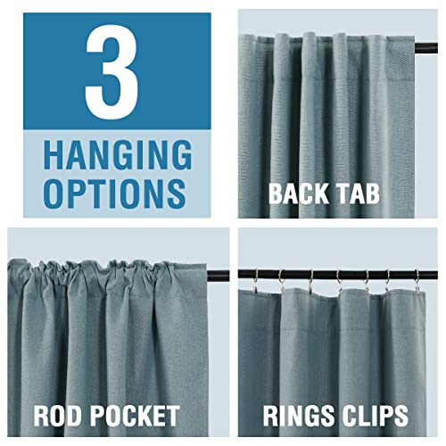 H.VERSAILTEX 100% Blackout Faux Linen Curtains for Bedroom 96 inch Full Light Blocking Drapes with Double Face Linen Back Tab Loop Pocket Textured Burlap Curtains for Living Room 2 Panels, Stone Blue