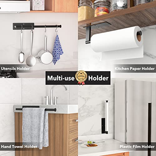 Paper Towel Holder Under Cabinet - Stainless Steel Paper Towel Holder Wall Mount, Self-Adhesive or Drilling, Matte Black Towel Rack for Kitchen Organization and Storage, Kitchen Paper Roll Holder