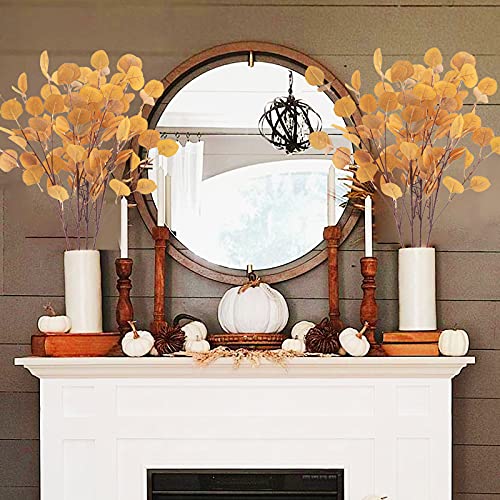 Tepaler 4Pcs Artificial Eucalyptus Leaves Stems 33.8‘’ Eucalyptus Branches Orange Fake Fall Flowers Decor Eucalyptus Plant for Home Fireplace Farmhouse Party Wedding Table Bathroom Autumn Décor