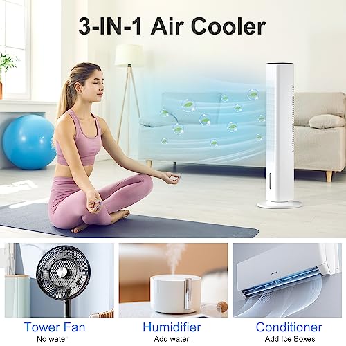 COZZYBEN Cooling Tower Fan Standing Floor Fans Bladeless Portable Evaporative Air Cooler Ventless Ac Unit no Window for Room Bedroom Indoor Home