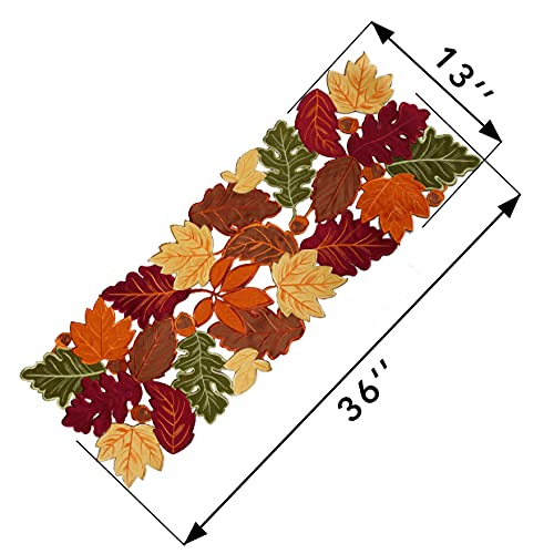 OWENIE Thanksgiving Runner, Fall Leaf Table Runner for Autumn Home Decorations, Fall Table Centerpieces, Embroidered Cutwork Farmhouse HarvestMaple Leaf Runner, 13 Inch x 36 Inch