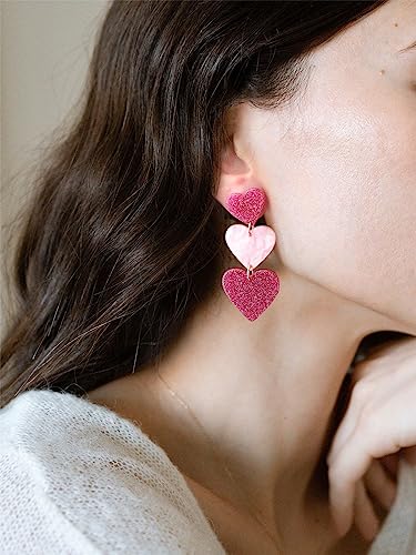 Pink Heart Earrings Hot Pink Earrings for Women,Lover Era Taylor Outfit Pink Accessories For Women, Pink Jewelry Taylor Concert Outfit Taylor Heart Earrings Dangle, Preppy Jewelry Acrylic Earrings