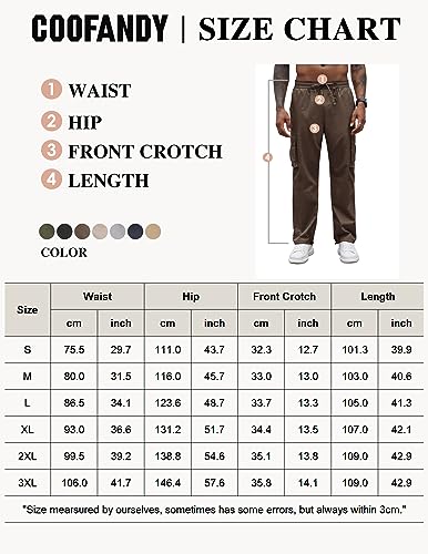 COOFANDY Men Cargo Work Pants Hiking Pants Workout Joggers Sport Pants Pockets, Brown, X-Large