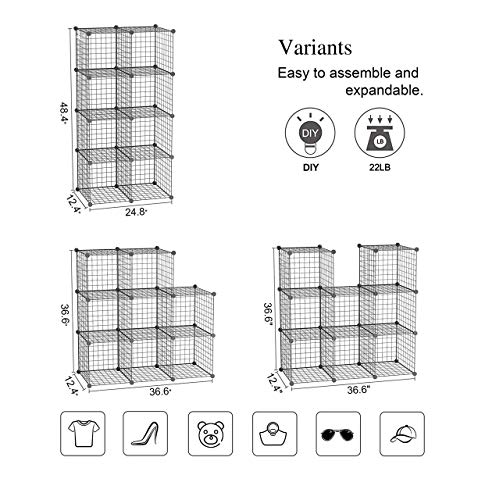 C&AHOME Wire Cube Storage, 8-Cube Organizer Metal C Grids Storage, Storage Bins Shelving, Modular Book Shelf, DIY Closet Cabinet Ideal for Living Room, Home, Office 24.8" L x 12.4" W x 48.4" H Black