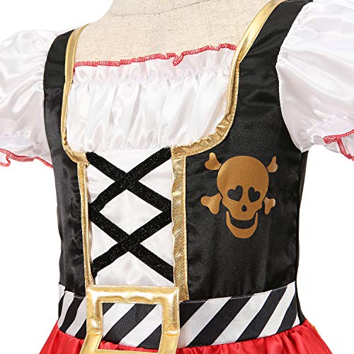 Lingway Toys Girls Deluxe Pirate Costume,Buccaneer Princess Dress for Kids 7-8years