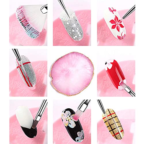 21 Pcs Nail Art Brushes Nail Art Tool Set Resin Palette Nail Art Painting Mixed Color 2 Way Acrylic Silicone Carving Pen Dotting Pen Tool Manicure Kit DIY Makeup Display Board for Home Salon, Pink