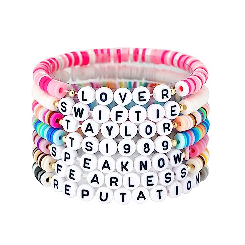 Tyniffer Taylor Friendship Bracelets for Swiftie Eras Tour Concert Outfit Taylor Lover Reputation 1989 Speak Now Fearless Outfit Friendship Bracelets Swiftie Fens Eras Concert Outfit (7 PCS)